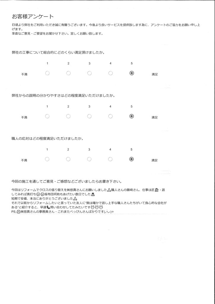 クロス貼替工事